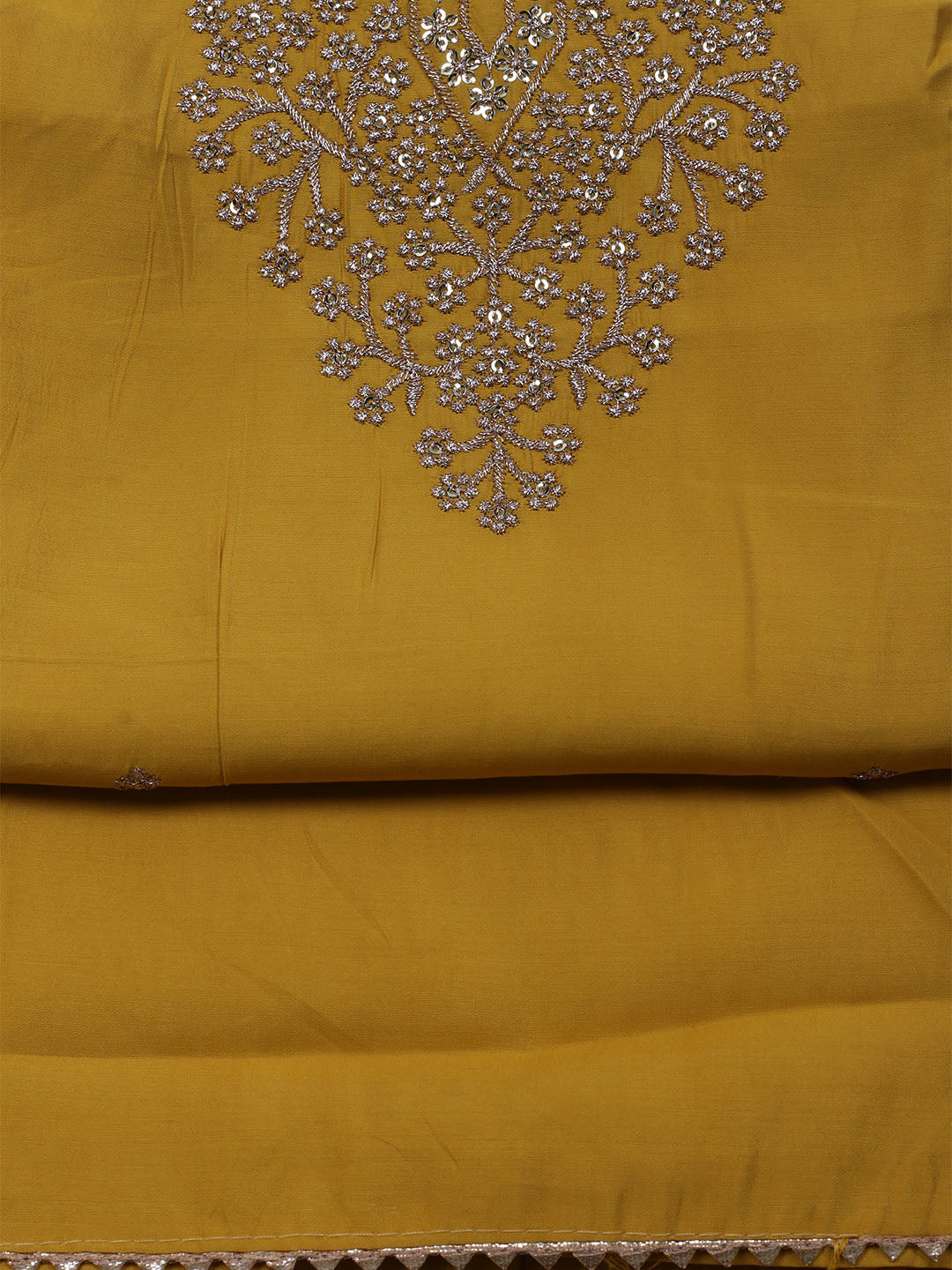 Neck Embroidered Chanderi Unstitched Suit With Dupatta