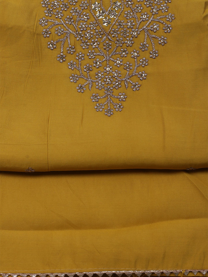 Neck Embroidered Chanderi Unstitched Suit With Dupatta
