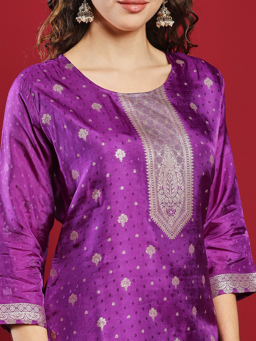 Embroidered Cotton Kurta With Pant &amp; Dupatta