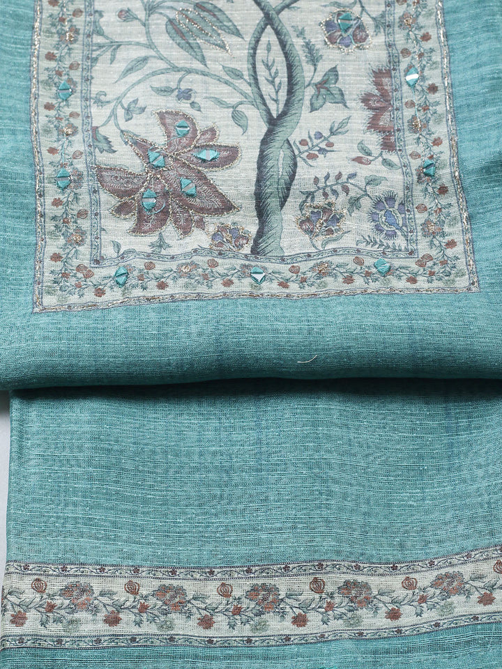 Embroidered Chanderi Unstitched Suit With Pant &amp; Dupatta