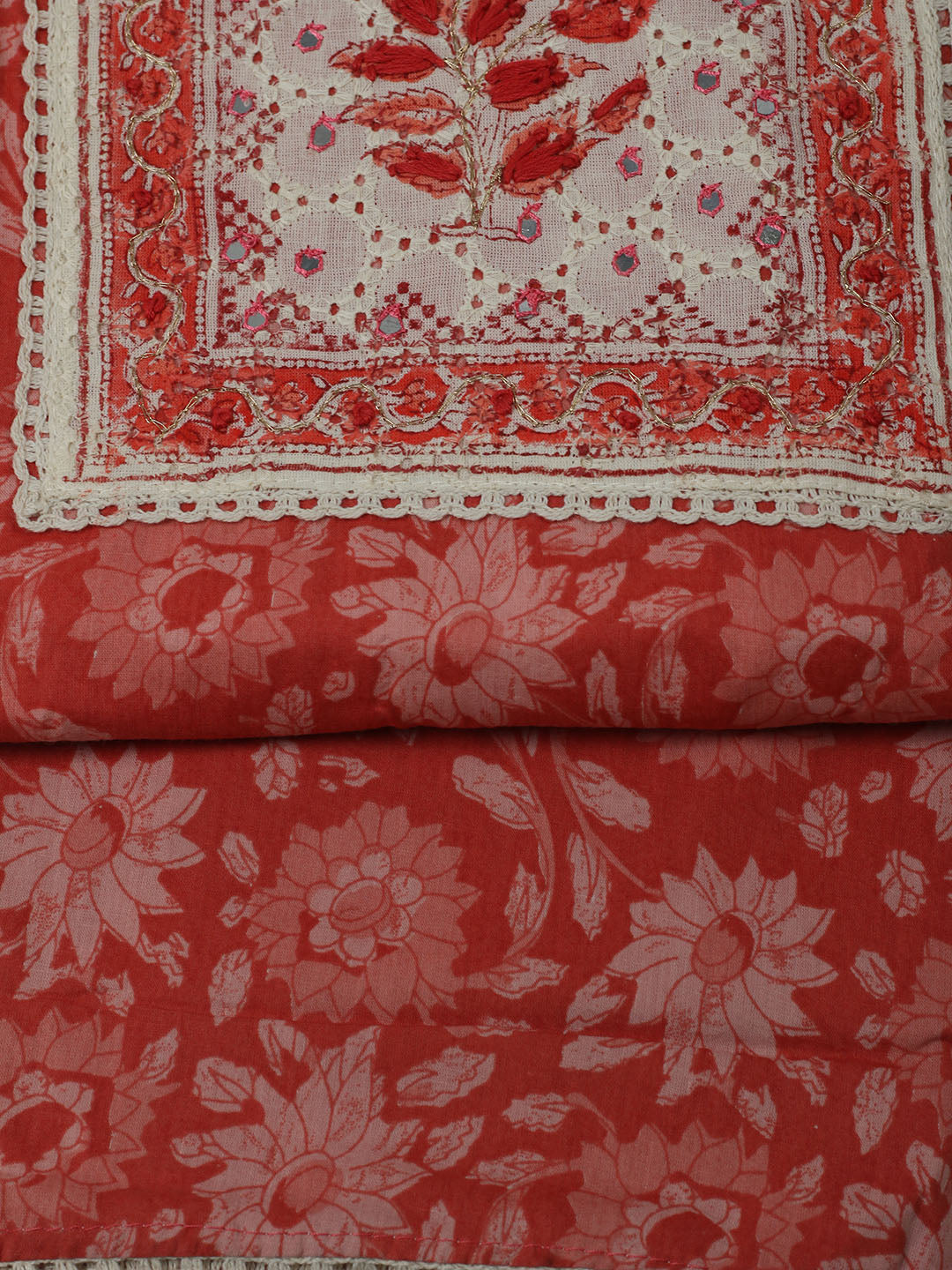 Printed Cotton Unstitched Suits Printed Suit With Pant &amp; Dupatta