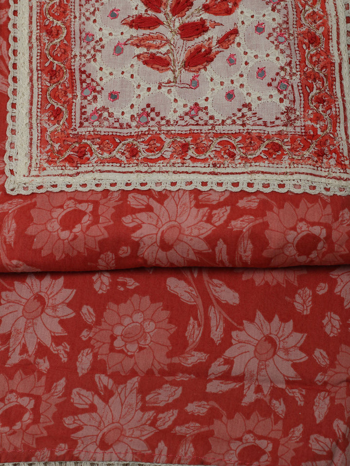 Printed Cotton Unstitched Suits Printed Suit With Pant &amp; Dupatta