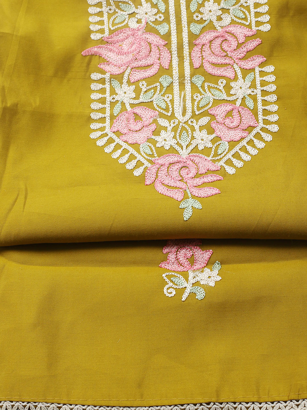 Embroidered Chanderi Unstitched Suit With Pant &amp; Dupatta