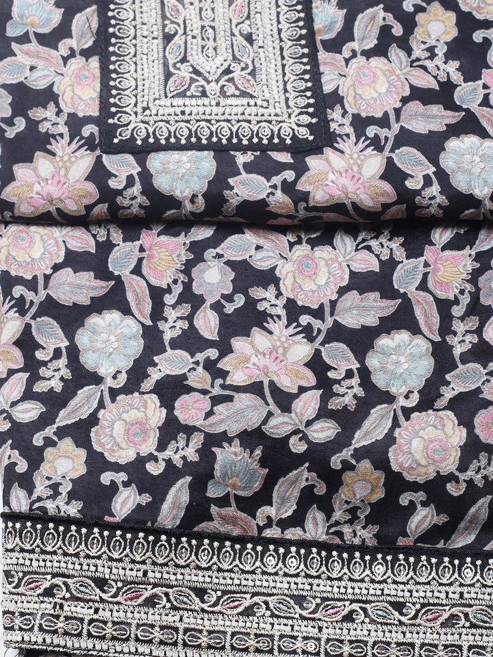 Embroidered Muslin Unstitched Suit With Pant &amp; Dupatta