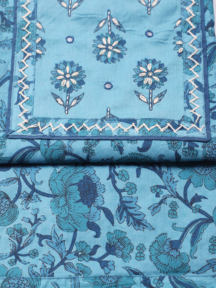 Printed Cotton Blend Unstitched Suit With Pant &amp; Dupatta