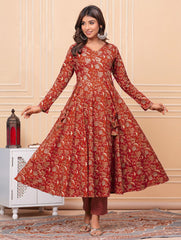 Printed Cotton Blend Kurta With Pants & Dupatta