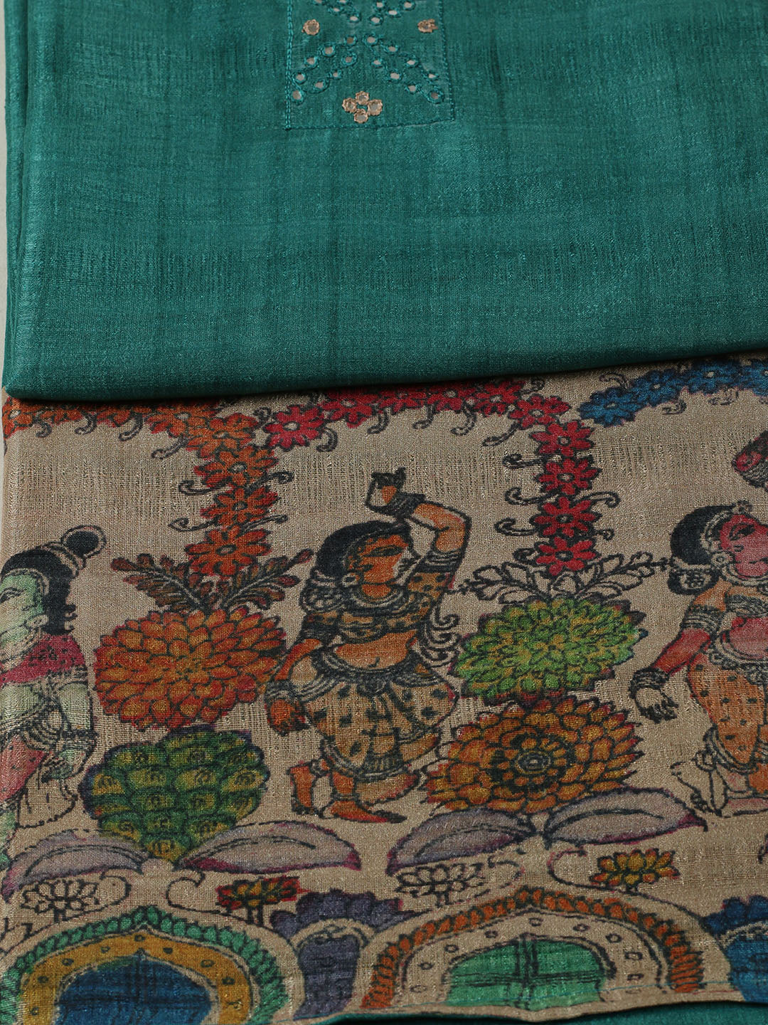 Embroidered Tussar Unstitched Suit With Pant &amp; Dupatta