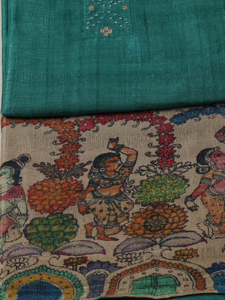 Embroidered Tussar Unstitched Suit With Pant &amp; Dupatta