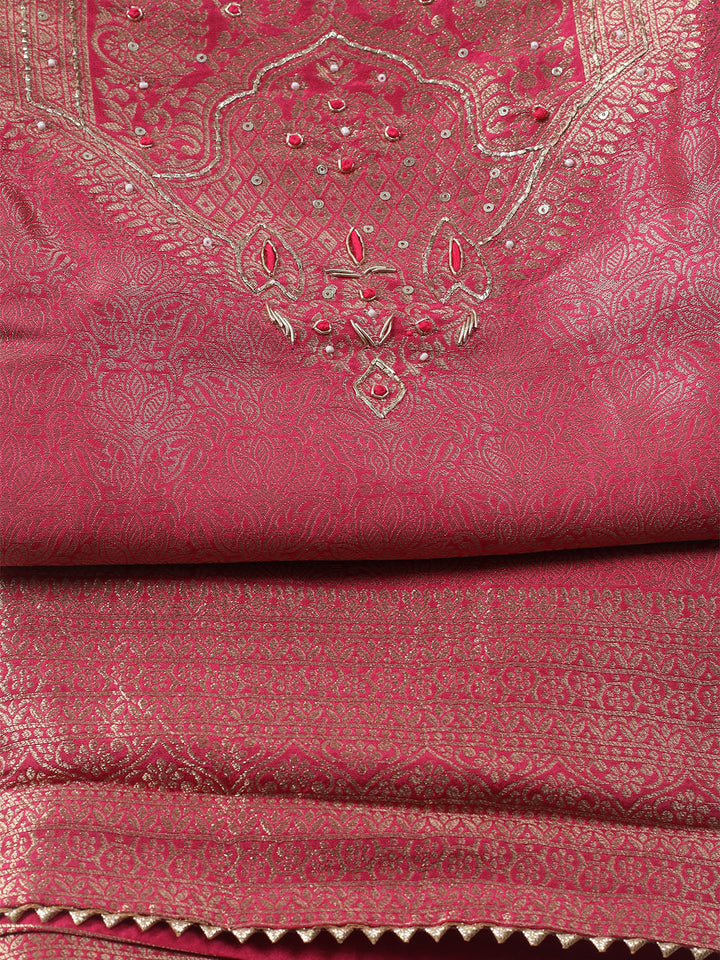 Embroidered Chanderi Unstitched Kurta With Pant &amp; Dupatta