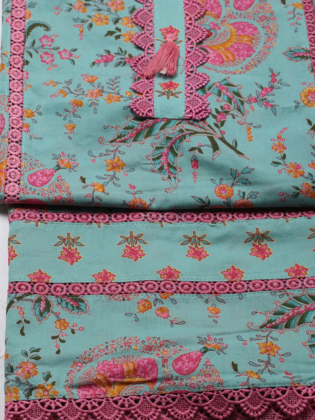 Embroidered Cotton Blend Unstitched Suit With Pant &amp; Dupatta