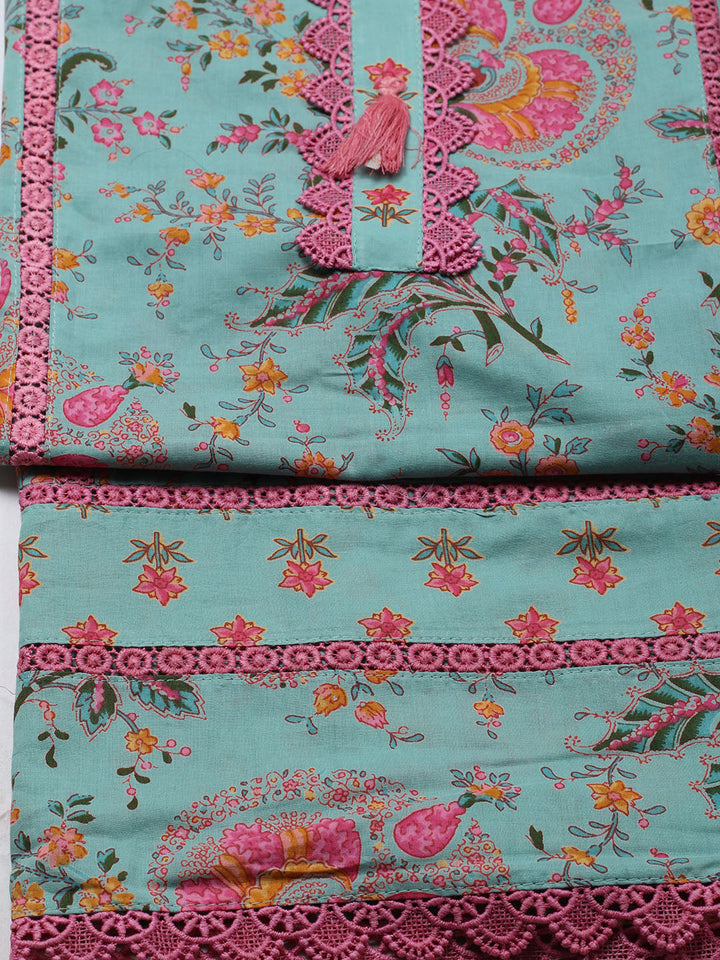 Embroidered Cotton Blend Unstitched Suit With Pant &amp; Dupatta