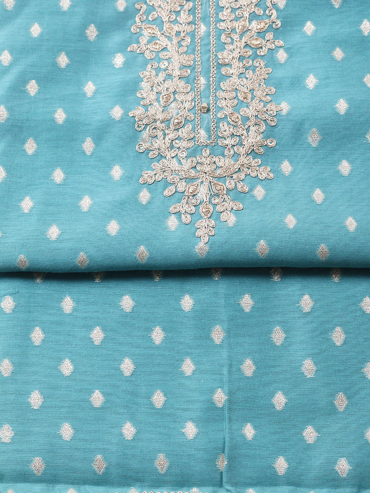Embroidered Chanderi Unstitched Suit With Pant &amp; Dupatta