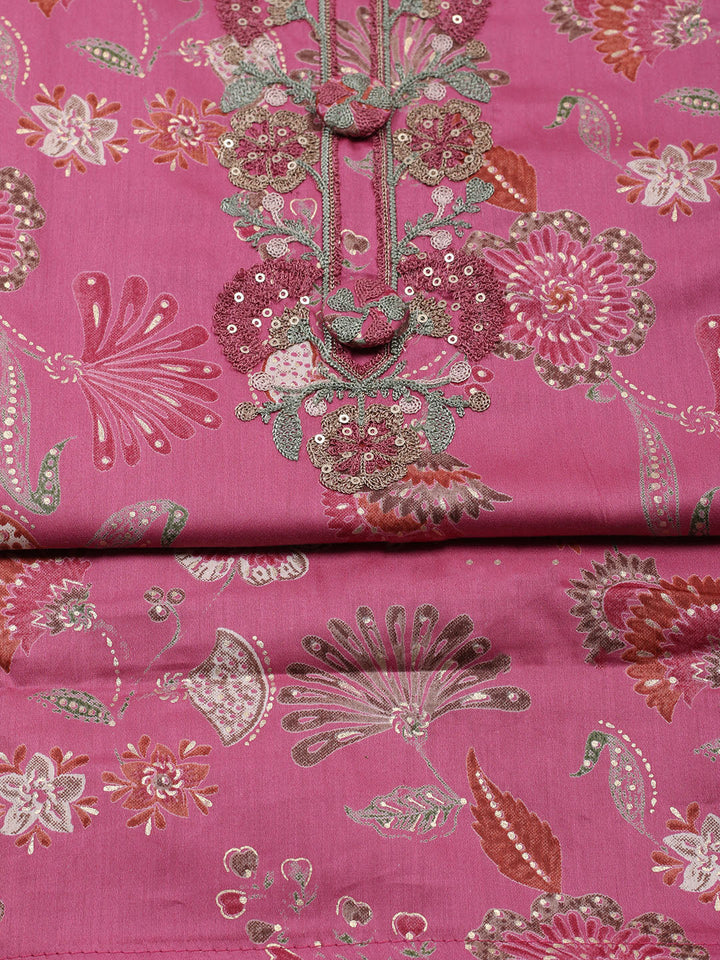 Embroidered Cotton Blend Unstitched Suit With Pant &amp; Dupatta
