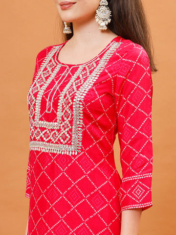 Gota Work Cotton Kurta With Pants & Dupatta