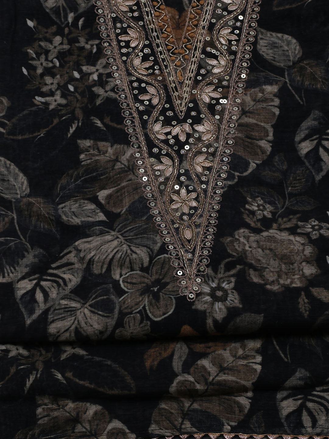 Neck Embroidered Chanderi Unstitched Suit With Dupatta