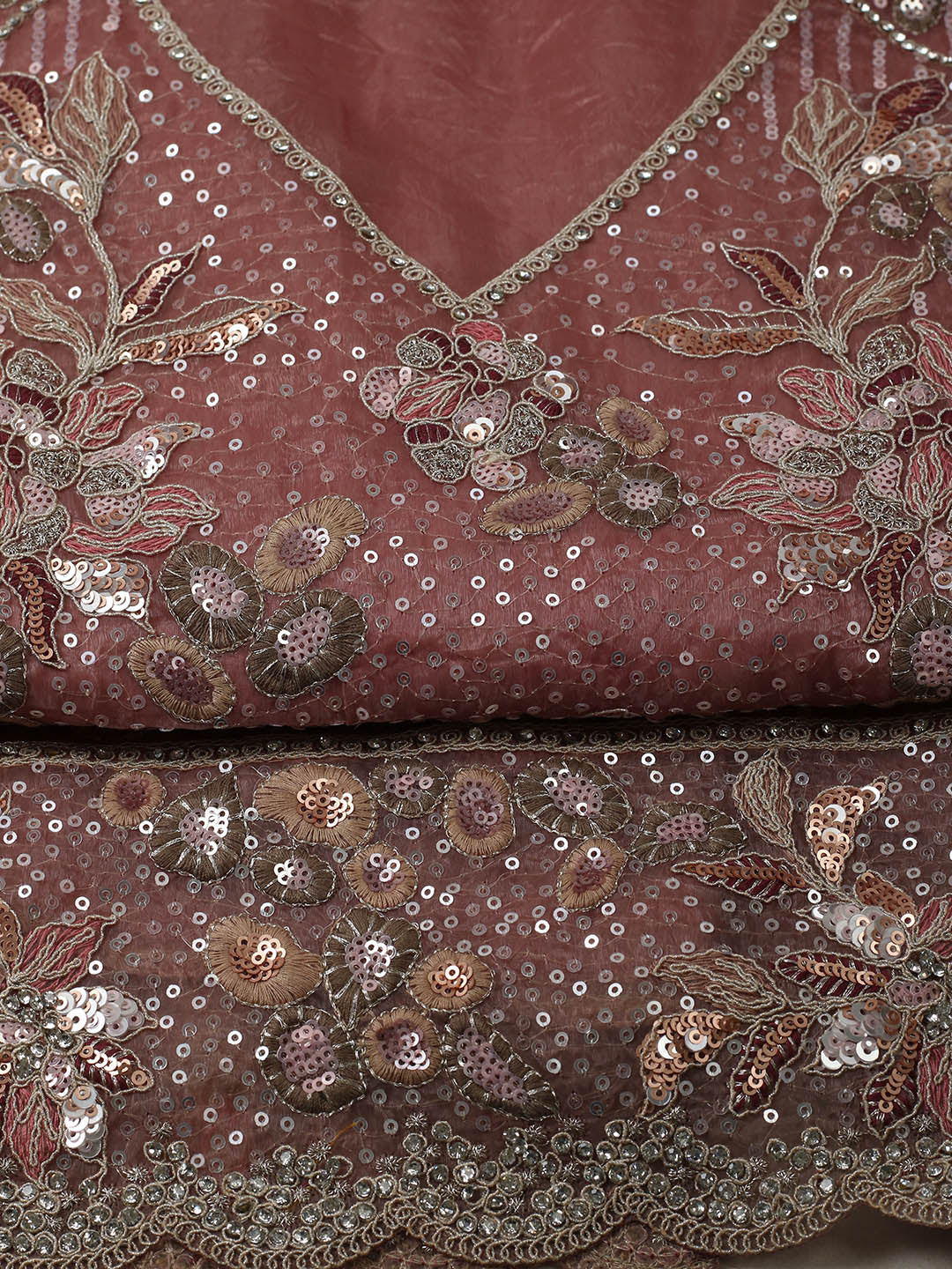 Embroidered Organza Unstitched Suit With Pant &amp; Dupatta