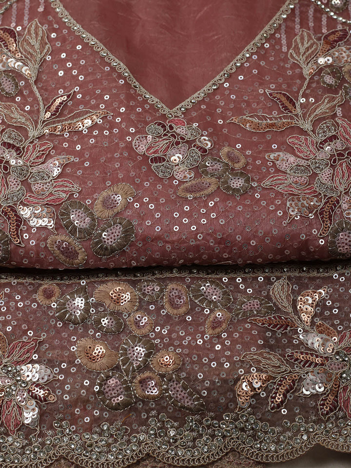 Embroidered Organza Unstitched Suit With Pant &amp; Dupatta