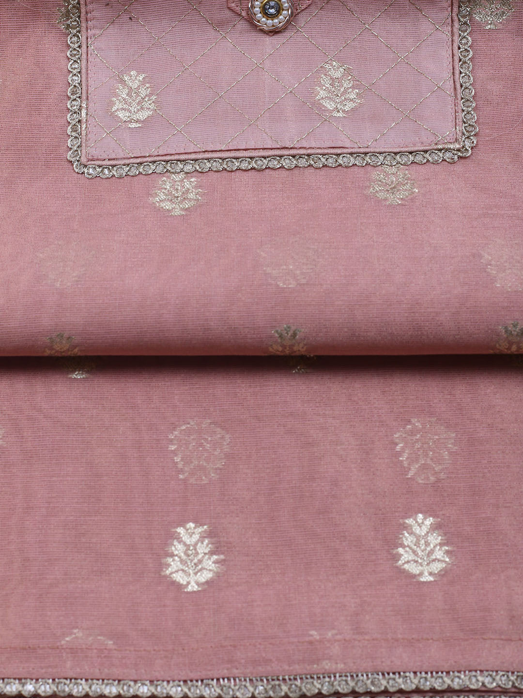 Zari Embroidered Chanderi Unstitched Suit With Dupatta
