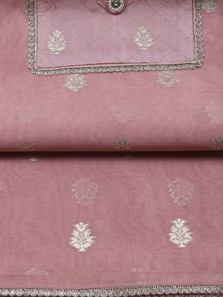 Zari Embroidered Chanderi Unstitched Suit With Dupatta