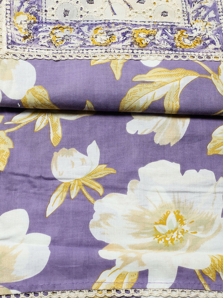 Printed Cotton Blend Unstitched Suit With Pant &amp; Dupatta