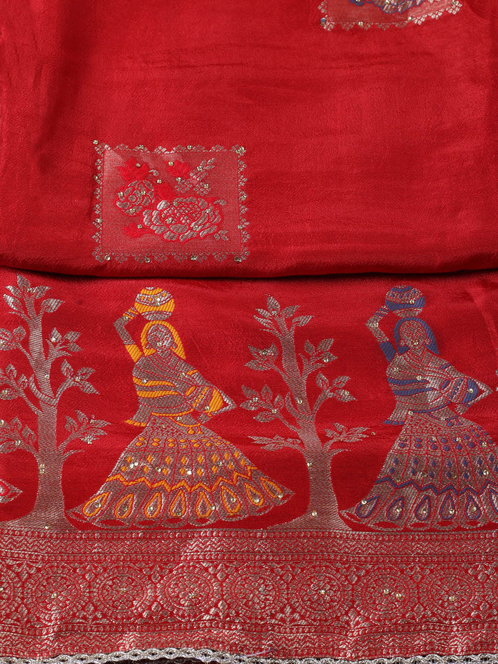 Woven Design Chanderi Unstitched Suit With Pant &amp; Dupatta