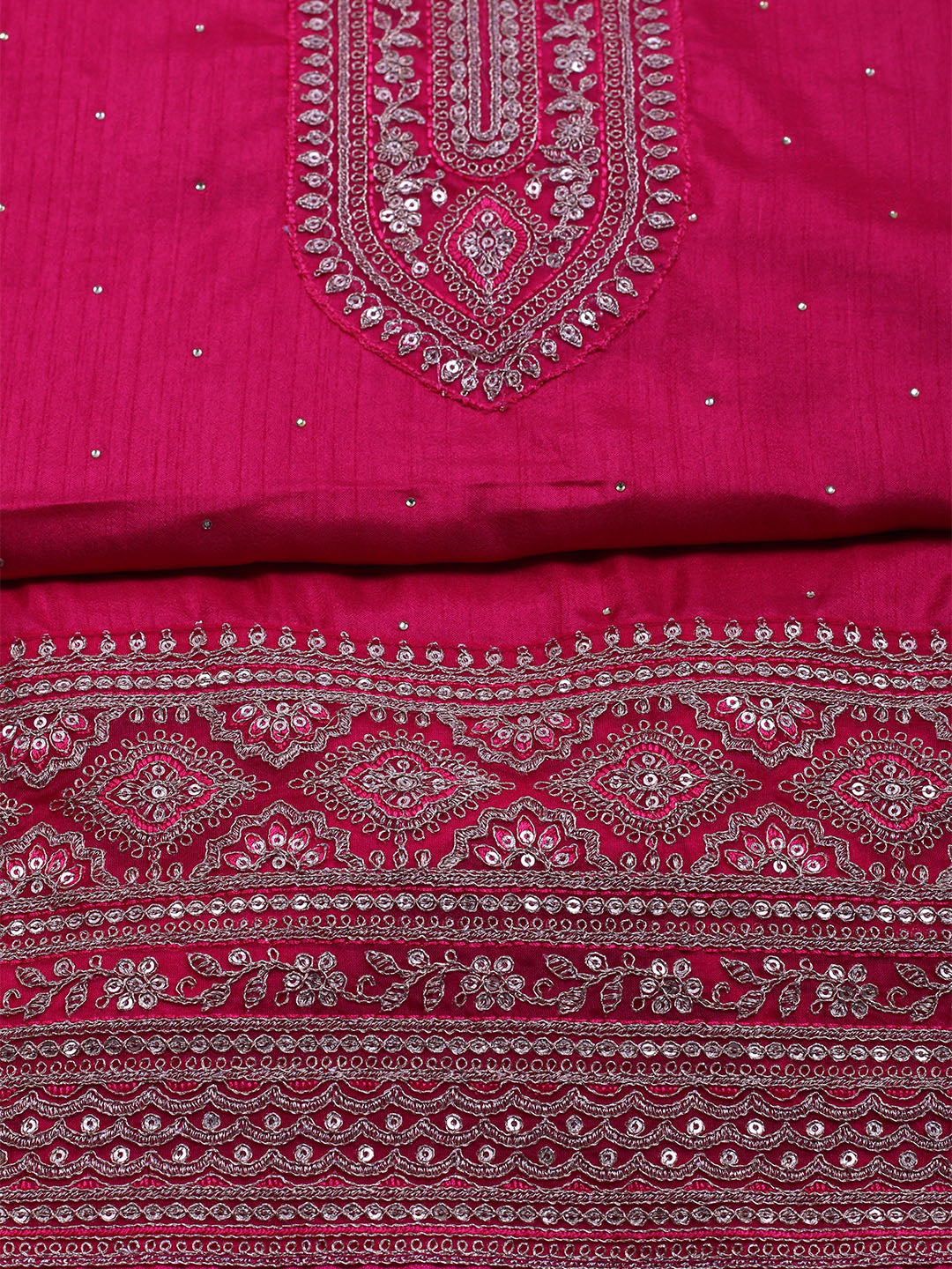 Neck Embroidered Chanderi Unstitched Suit With Dupatta