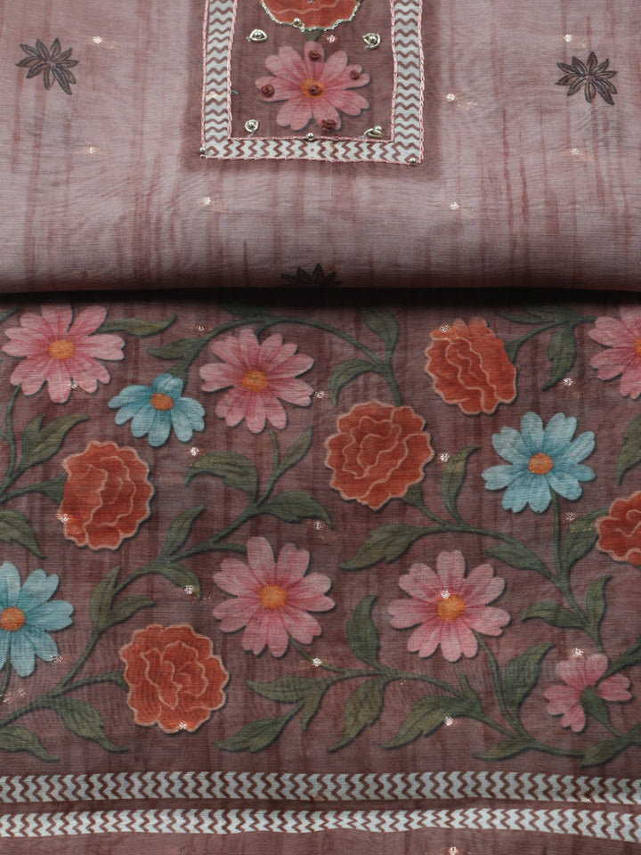 Embroidered Cotton Blend Unstitched Suit With Pant &amp; Dupatta