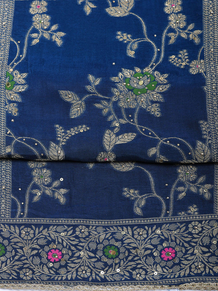 Woven Design Chanderi Unstitched Suit With Pant &amp; Dupatta