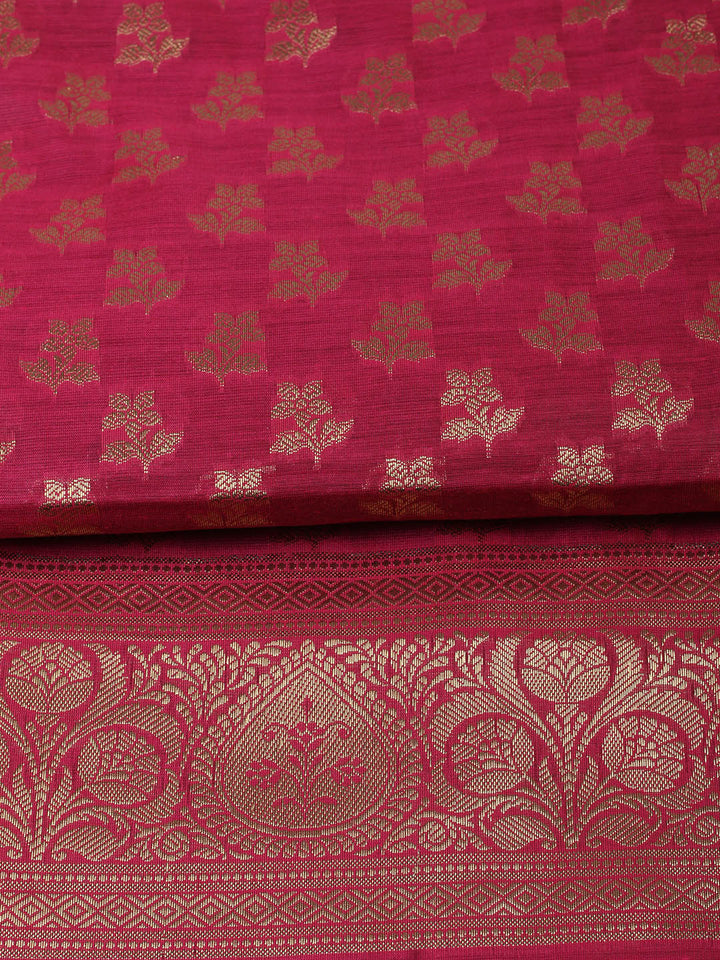 Woven Design Chanderi Unstitched Suit With Pant &amp; Dupatta