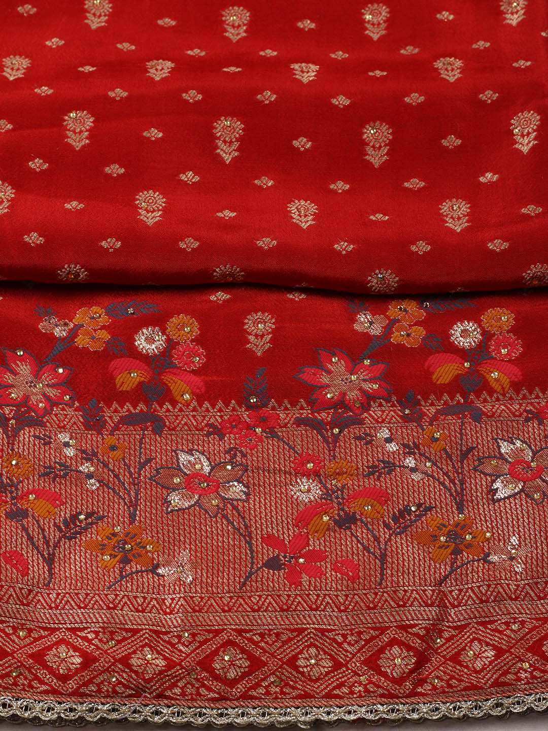 Woven Design Chanderi Unstitched Suit With Pant &amp; Dupatta