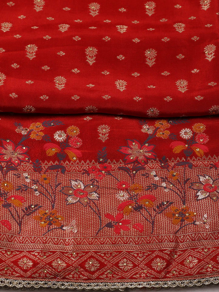 Woven Design Chanderi Unstitched Suit With Pant &amp; Dupatta