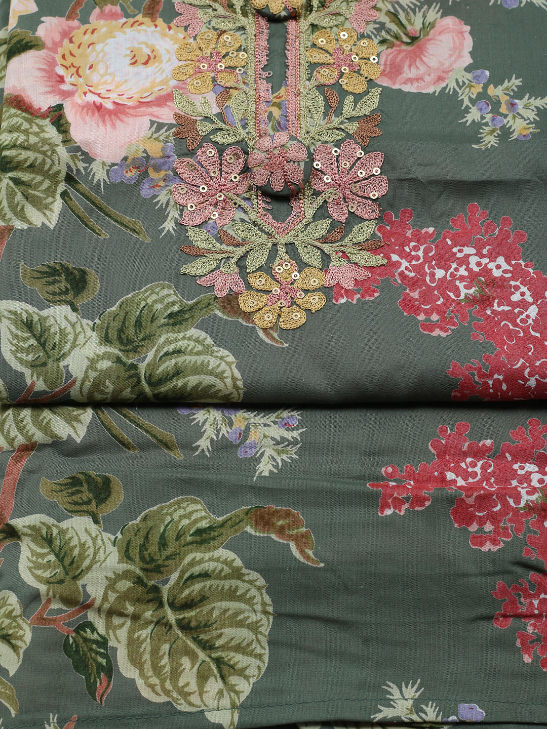 Embroidered Muslin Unstitched Suit With Pant &amp; Dupatta