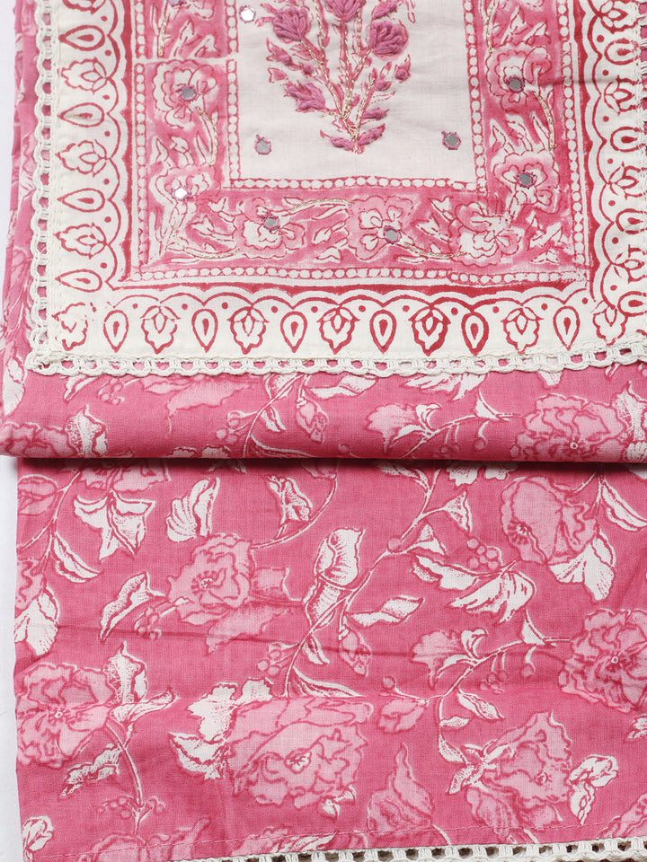Embroidered Cotton Blend Unstitched Suit With Pant &amp; Dupatta