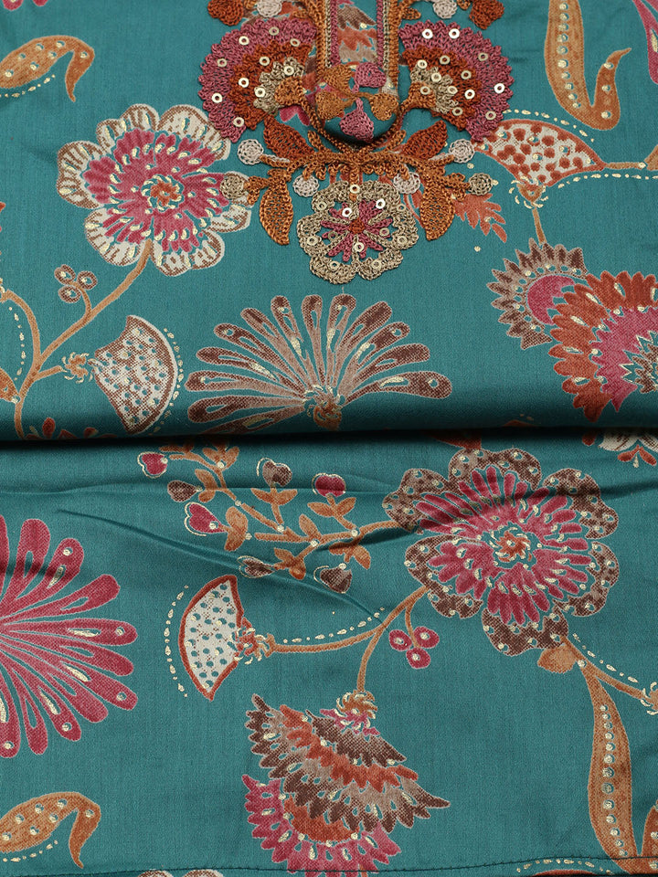 Embroidered Cotton Blend Unstitched Suit With Pant &amp; Dupatta