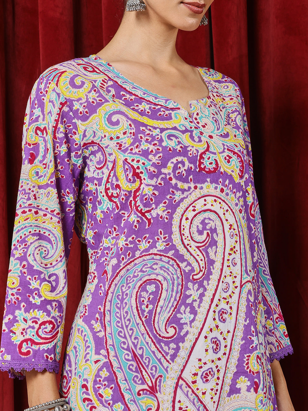 Printed Cotton Blend Kurta With Pants