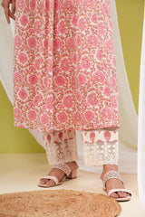 Floral Printed Cotton Anarkali Kurta With Pants