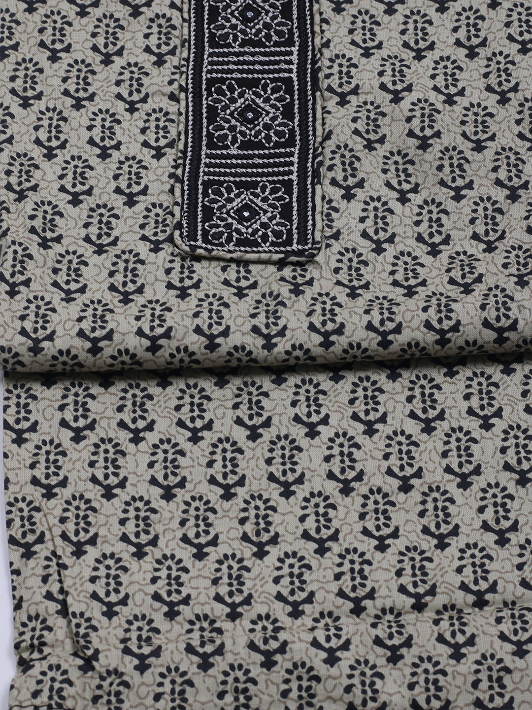 Patch Neck Cotton Blend Unstitched Suit With Dupatta