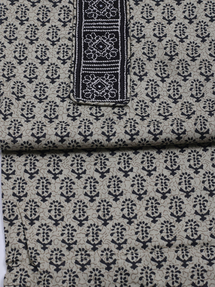 Patch Neck Cotton Blend Unstitched Suit With Dupatta