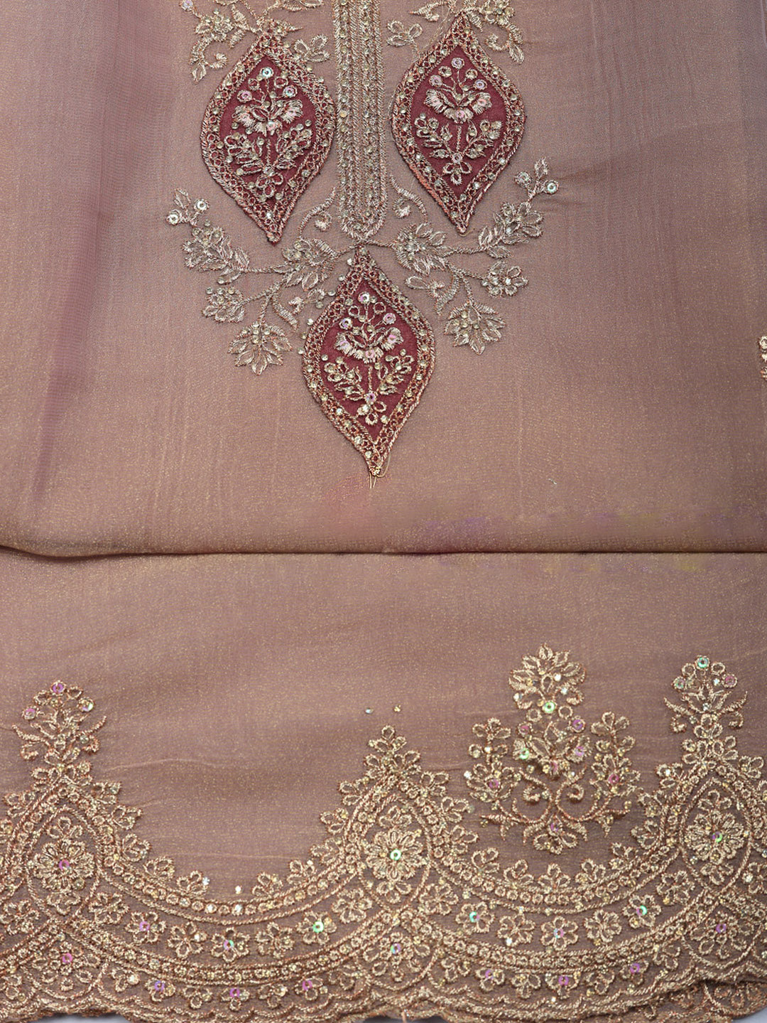 Embroidered Tissue Unstitched Suit With Pant &amp; Dupatta