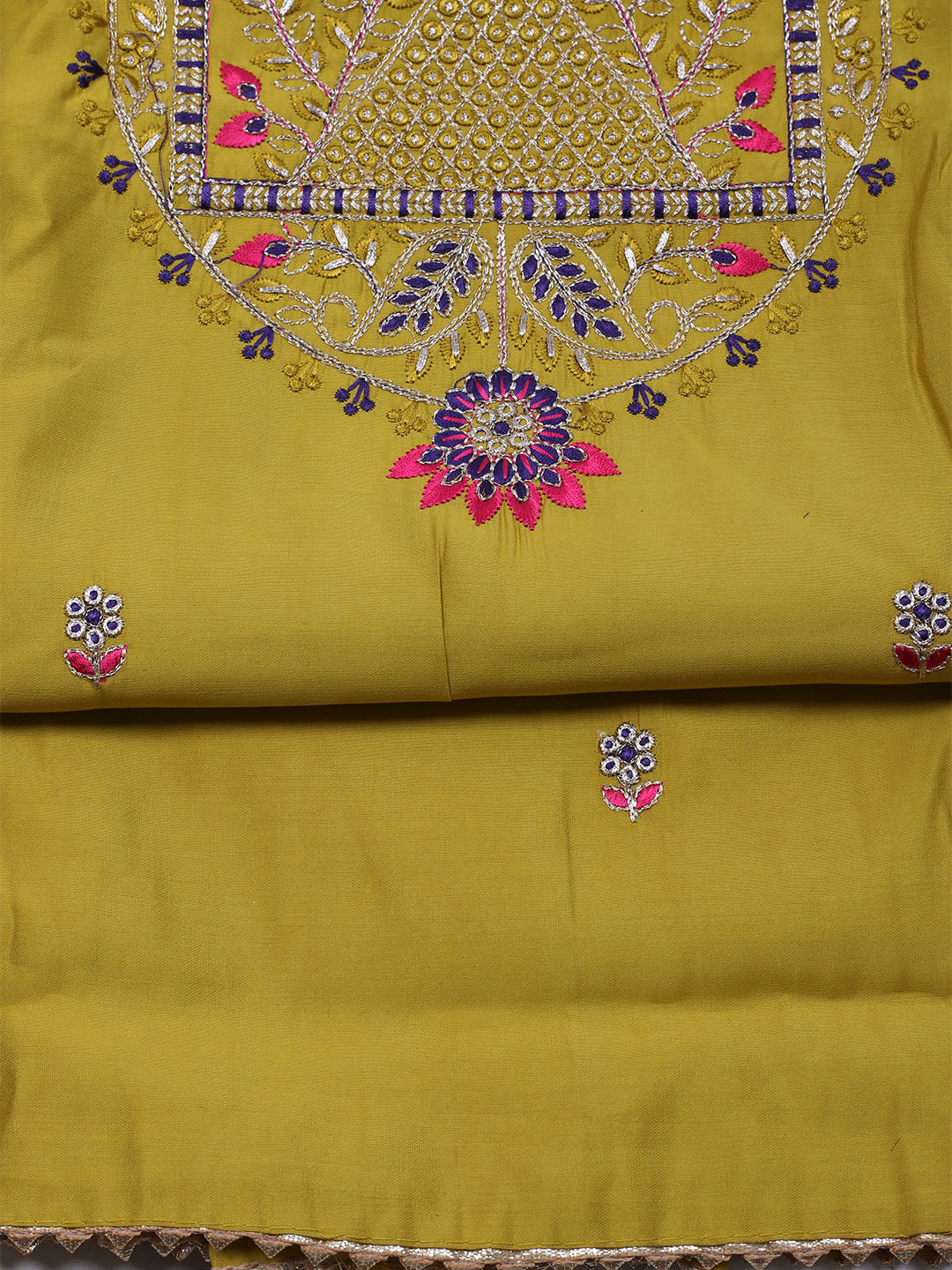 Embroidered Chanderi Unstitched Suit With Dupatta