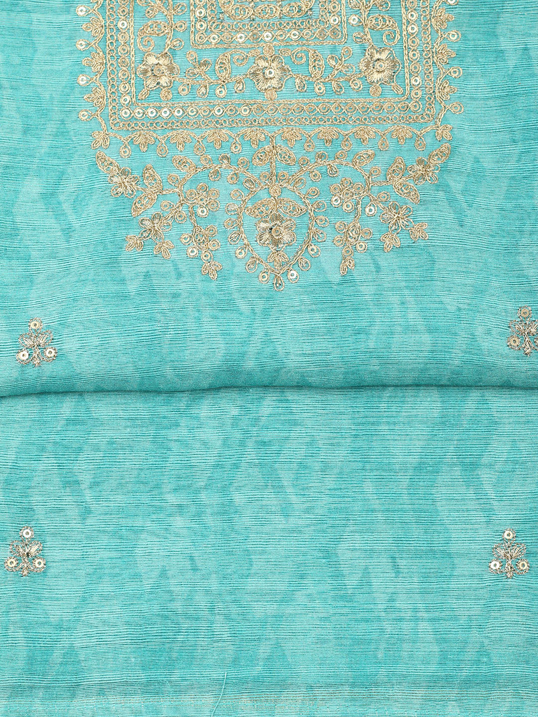 Embroidered Chanderi Unstitched Suit With Pant &amp; Dupatta