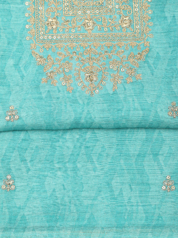 Embroidered Chanderi Unstitched Suit With Pant &amp; Dupatta