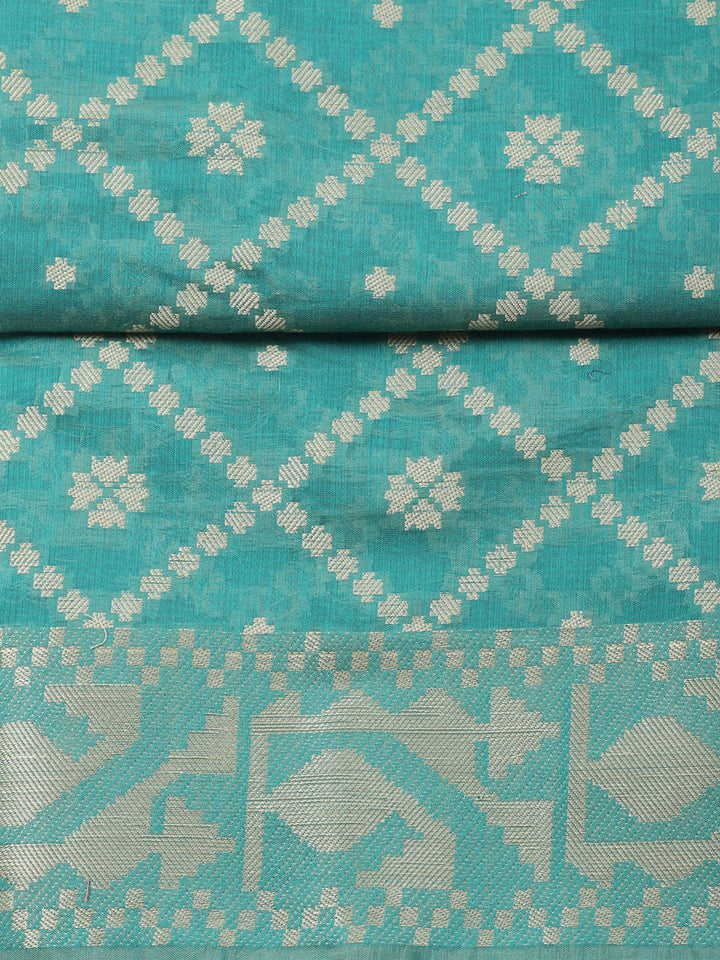 Printed Chanderi Unstitched Suit With Pant &amp; Dupatta