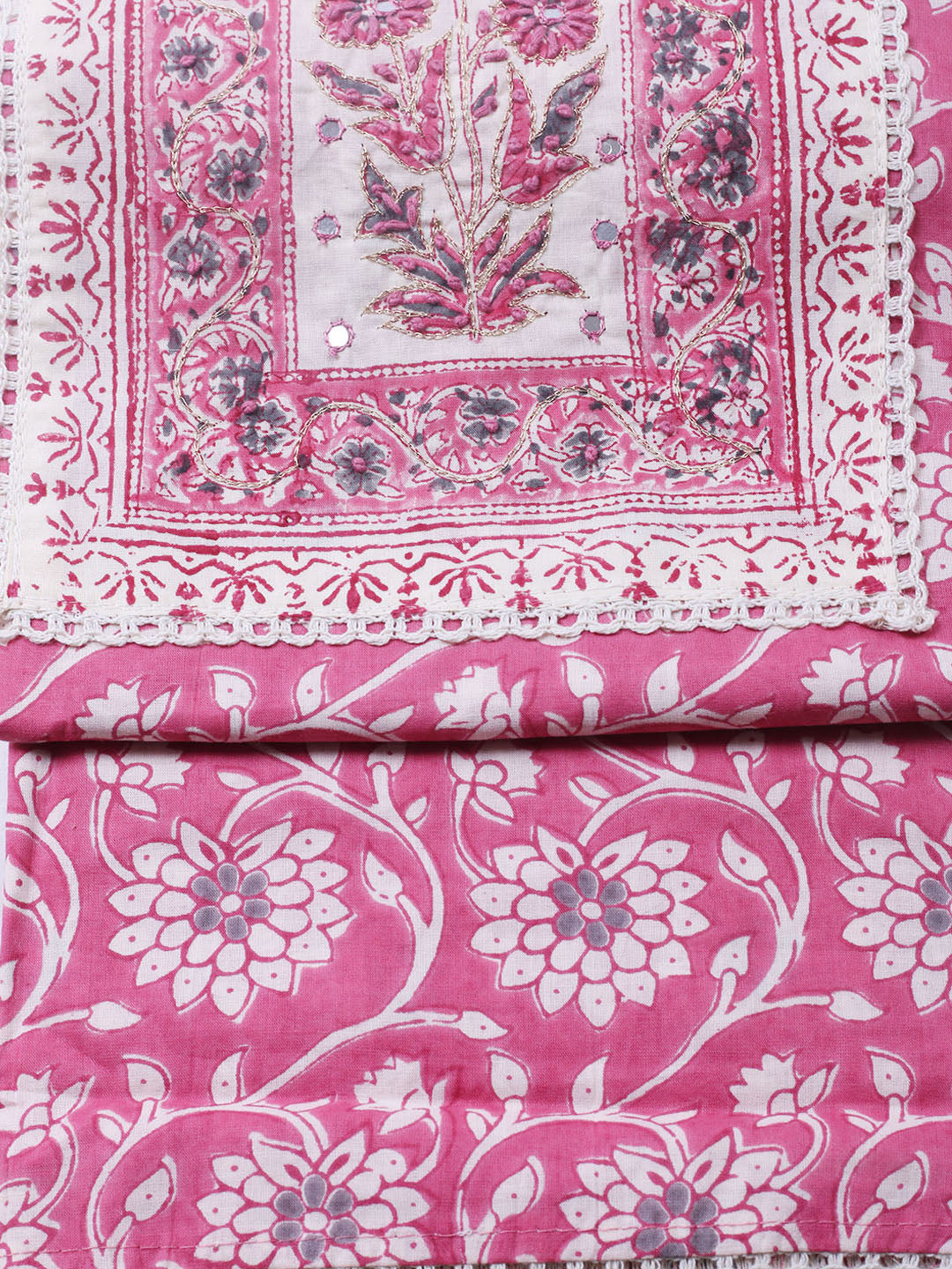 Embroidered Cotton Blend Unstitched Suit With Pant &amp; Dupatta