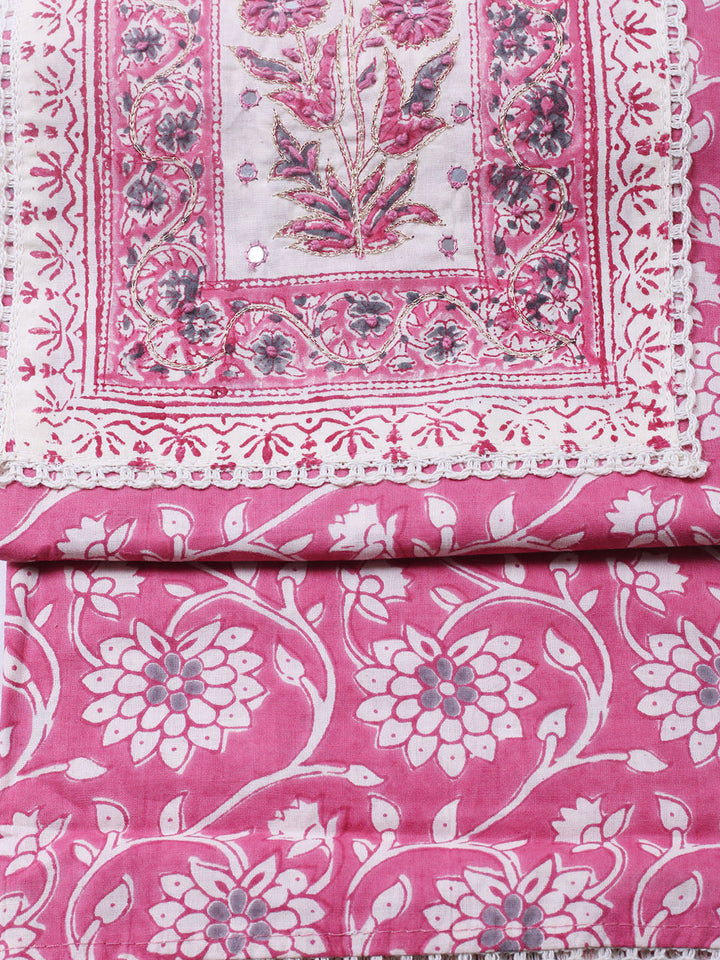 Embroidered Cotton Blend Unstitched Suit With Pant &amp; Dupatta