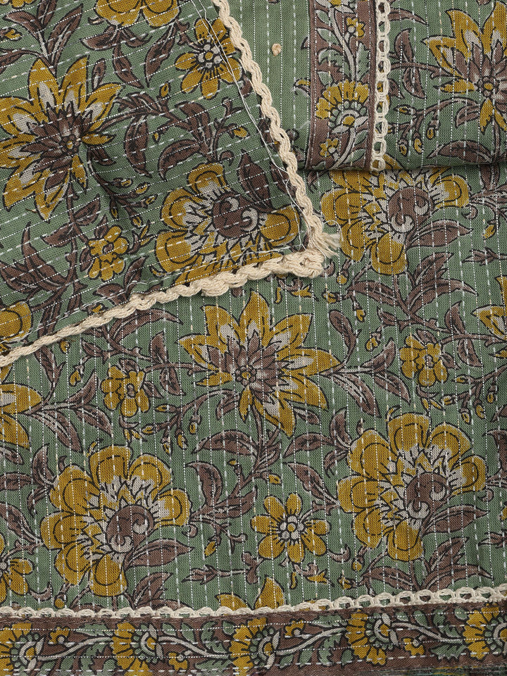 Printed Cotton Blend Unstitched Suit With Dupatta