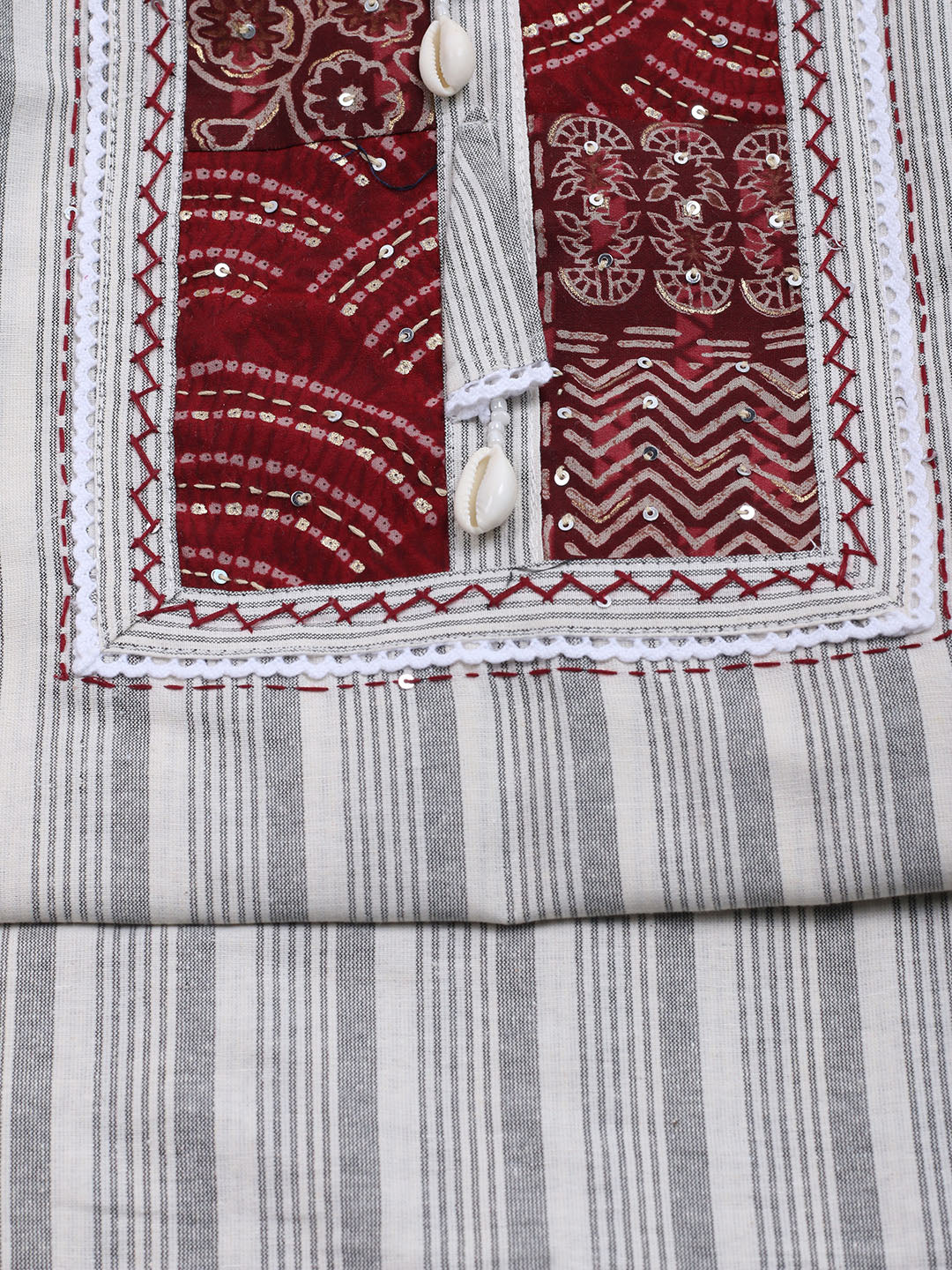 Patch Neck Cotton Blend Unstitched Suit With Dupatta