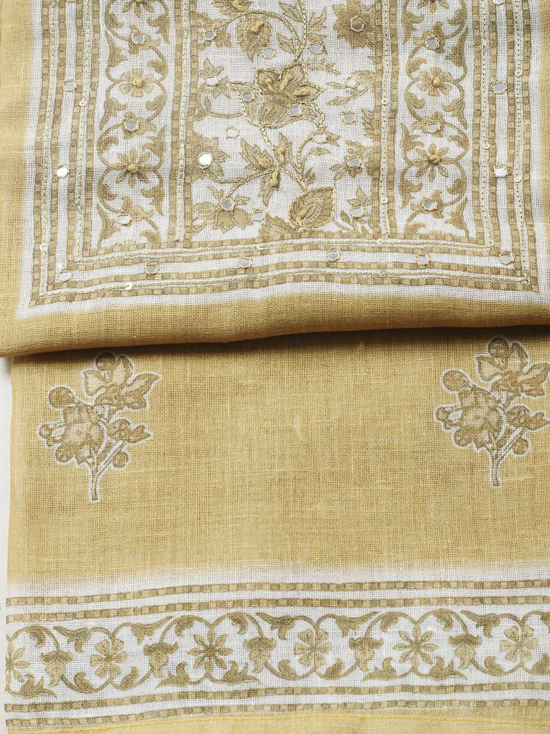 Embroidered Cotton Blend Unstitched Suit With Pant &amp; Dupatta