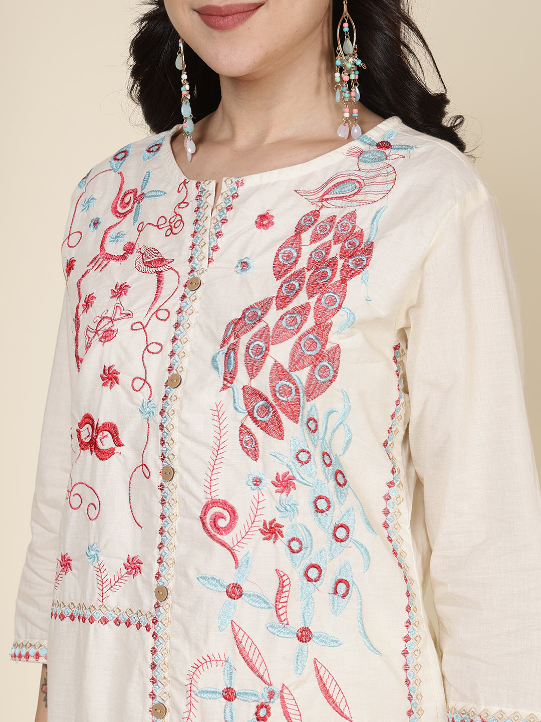 Printed Cotton Blend Kurta With Pants