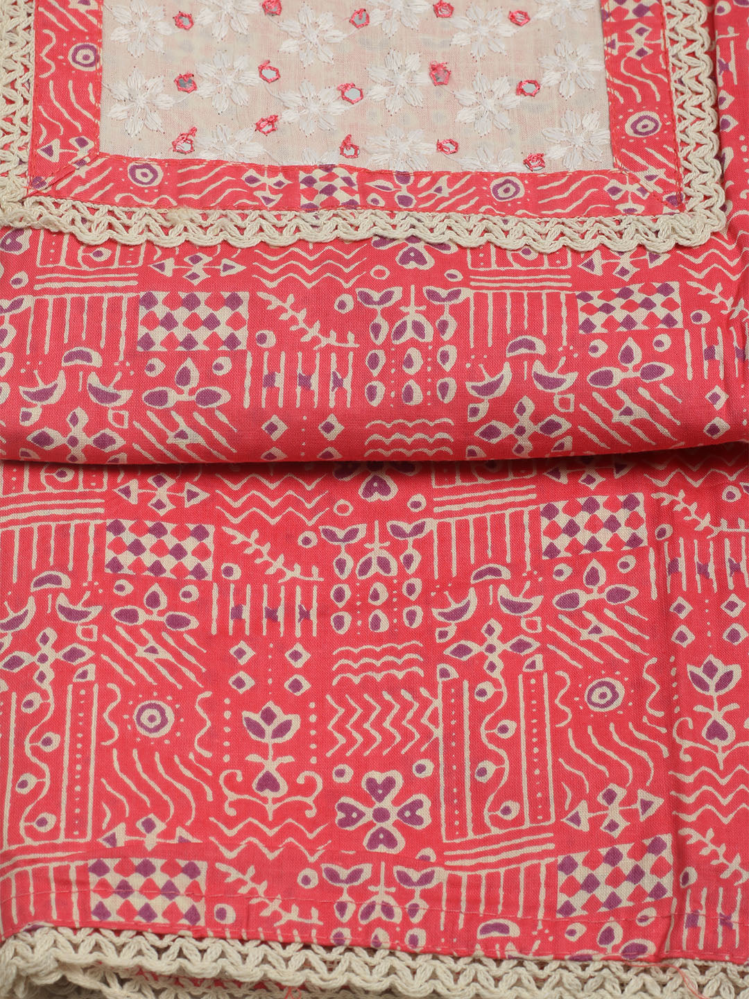 Printed Cotton Unstitched Suits Printed Suit With Pant &amp; Dupatta